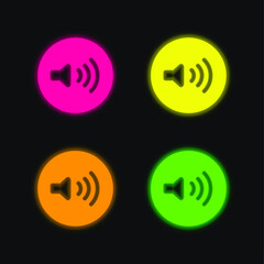 Audio Control Button four color glowing neon vector icon