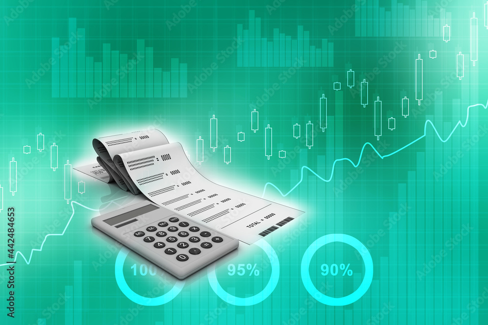 Poster 3d rendering calculator with bill