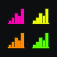 Bar Chart four color glowing neon vector icon