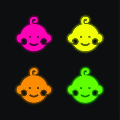 Baby four color glowing neon vector icon