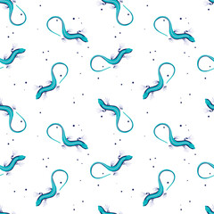Vector seamless pattern with the image of beautiful lizards on a white background. Design for printing cards, poster, fabric, bedding, clothes
