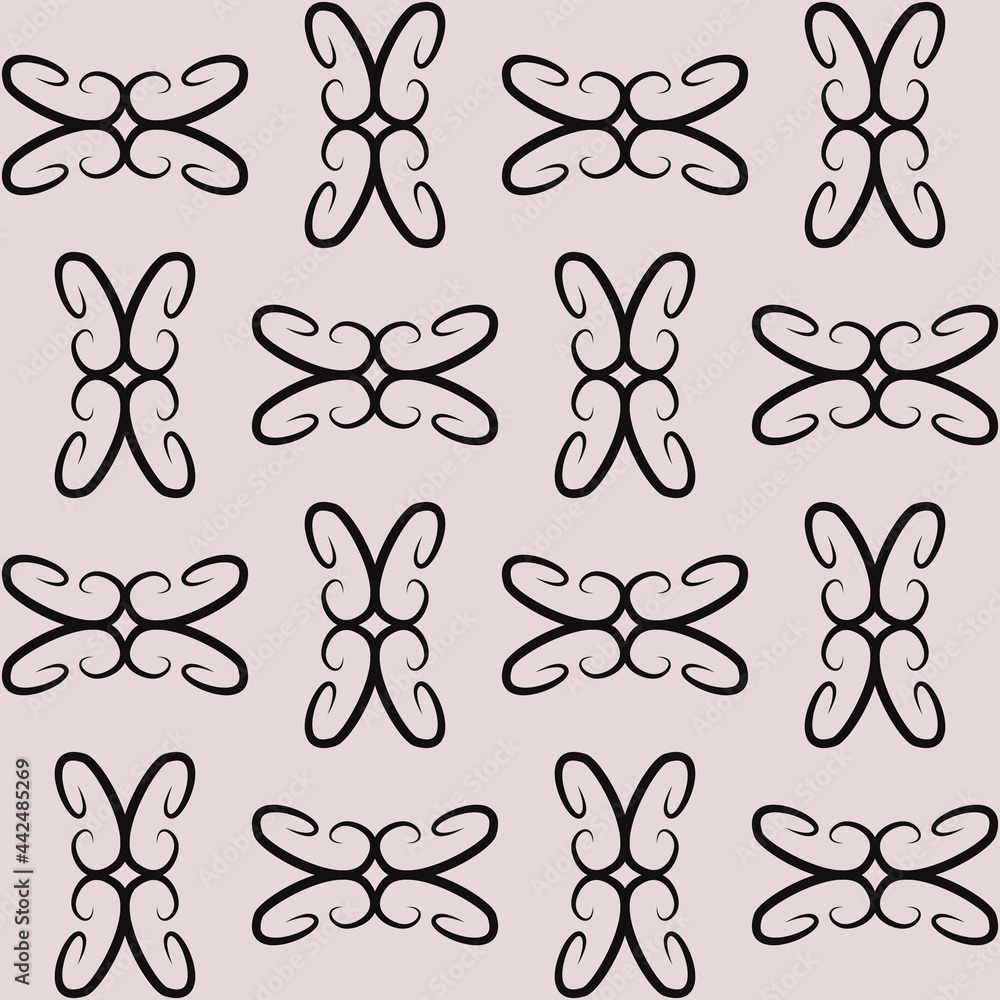 Poster calligrafic shapes wallpaper. vector seamless pattern and gray or white background.