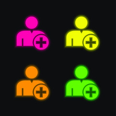 Add Profile four color glowing neon vector icon