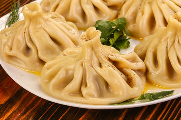 Georgian traditional cuisine – Khinkali with meat