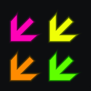 Arrow Pointing Down Left Direction four color glowing neon vector icon