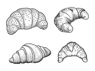croissant set line art sketch raster illustration