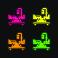 Bed four color glowing neon vector icon