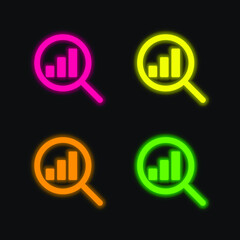 Analytics four color glowing neon vector icon