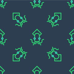 Line Octopus icon isolated seamless pattern on blue background. Vector