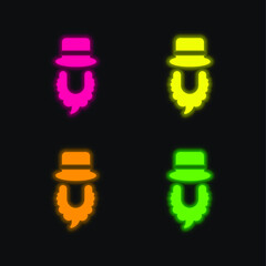 Beard And Hat four color glowing neon vector icon