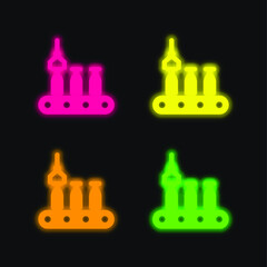 Assembly Line four color glowing neon vector icon