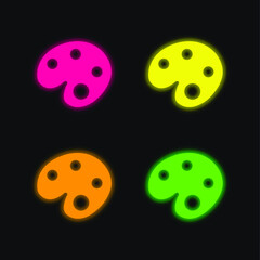 Artist Paint Palette four color glowing neon vector icon