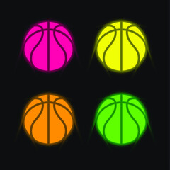 Obraz premium Basketball four color glowing neon vector icon