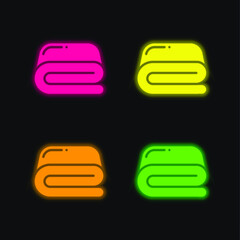 Bed Sheets four color glowing neon vector icon