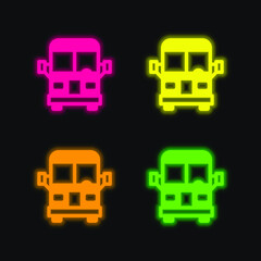 Airport Bus four color glowing neon vector icon