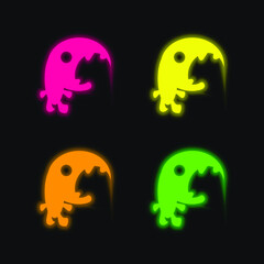 Big Mouth Monster four color glowing neon vector icon