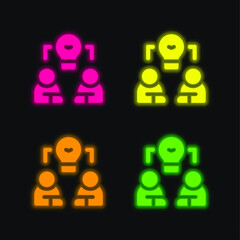 Brainstorm four color glowing neon vector icon