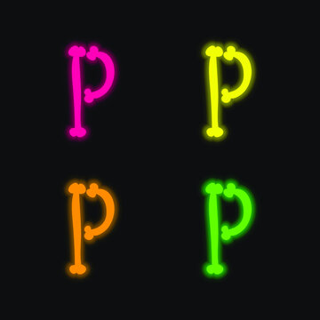 Bones Halloween Typography Filled Shape Of Letter P four color glowing neon vector icon