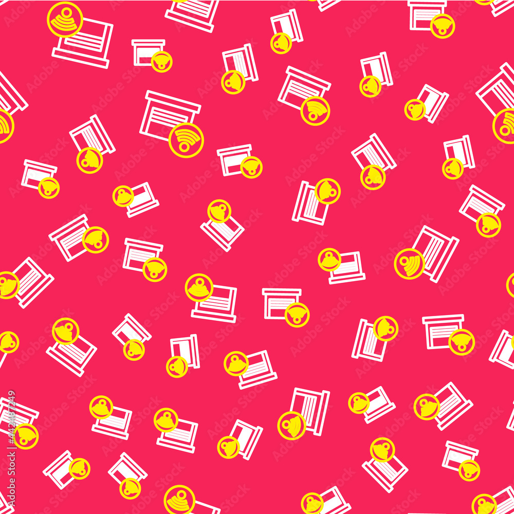 Poster line smart garage icon isolated seamless pattern on red background. vector