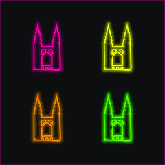 Bridge Outline four color glowing neon vector icon