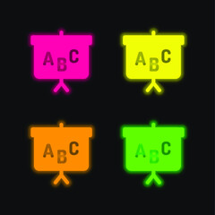 Blackboard four color glowing neon vector icon