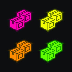 Obraz premium Box four color glowing neon vector icon