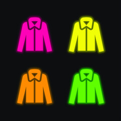 Blouse four color glowing neon vector icon