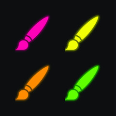 Big Paint Brush four color glowing neon vector icon