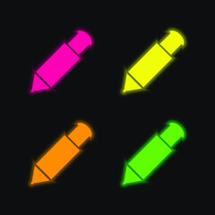 Big Mechanical Pen four color glowing neon vector icon