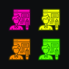 Blogger four color glowing neon vector icon