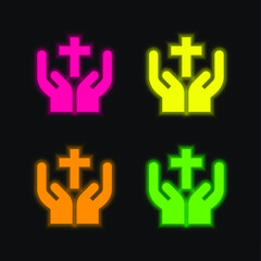 Obraz premium Bless four color glowing neon vector icon