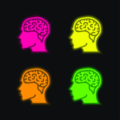 Brain four color glowing neon vector icon
