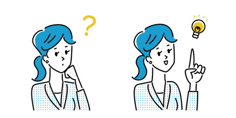 若いビジネスウーマンのイラスト素材/考える/ひらめく