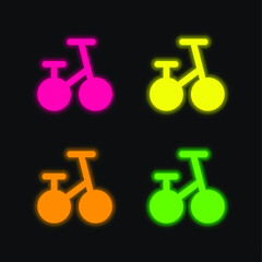 Bicycle four color glowing neon vector icon