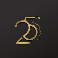 25th anniversary celebration logotype with elegant number shiny gold design - obrazy, fototapety, plakaty