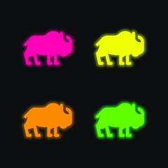Bison four color glowing neon vector icon