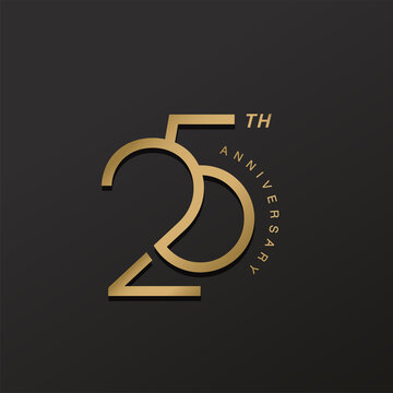 25th anniversary celebration logotype with elegant number shiny gold design
