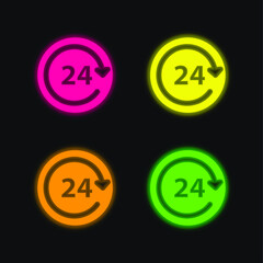 24 Hour Daily Service four color glowing neon vector icon
