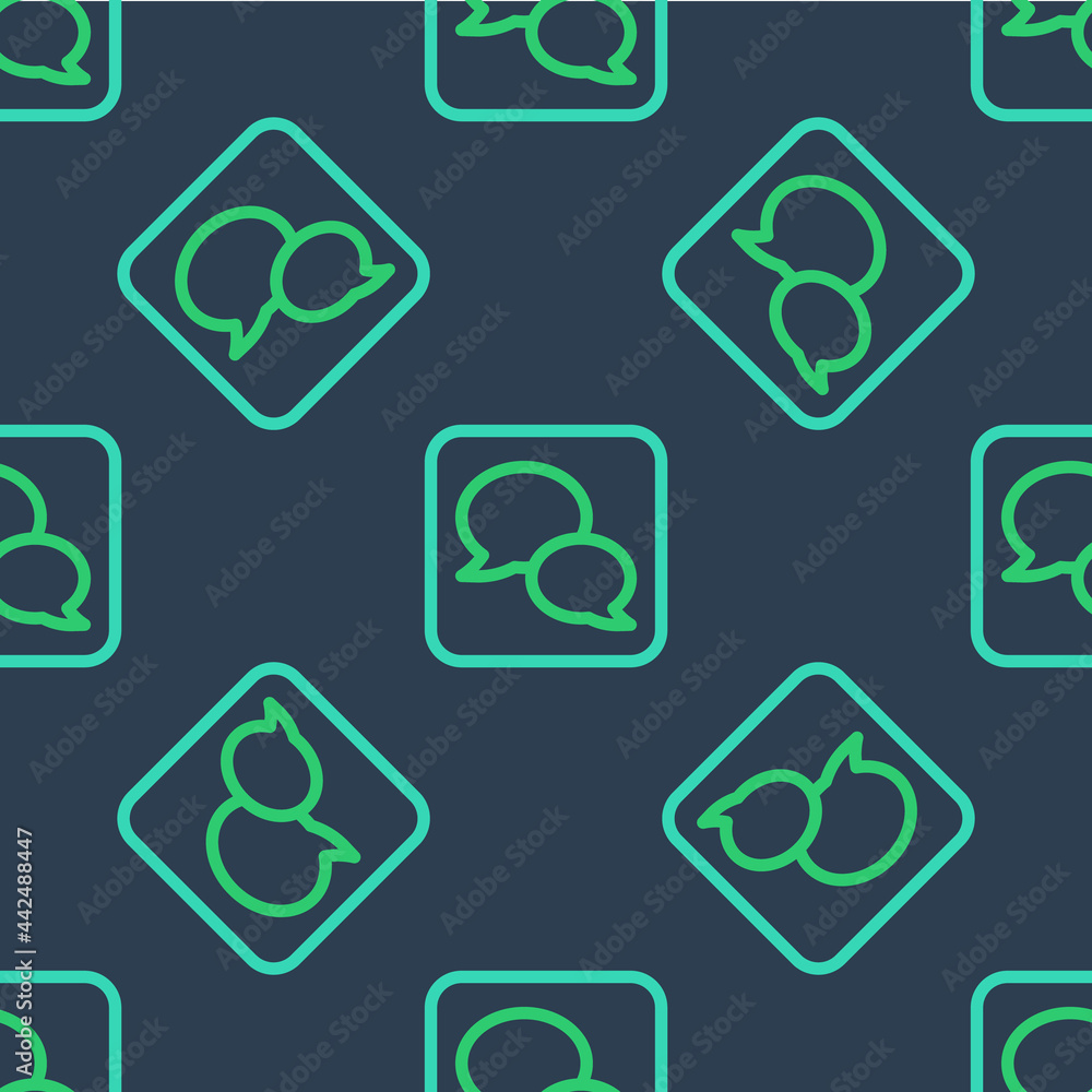 Poster line speech bubble chat icon isolated seamless pattern on blue background. message icon. communicati