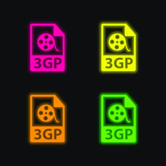 3GP File Format Variant four color glowing neon vector icon