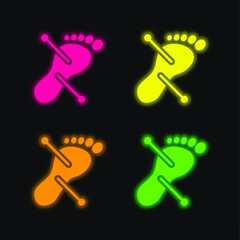 Acupuncture four color glowing neon vector icon