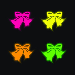 Bells four color glowing neon vector icon