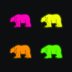 Bear four color glowing neon vector icon