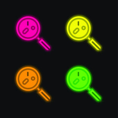 Bacteria four color glowing neon vector icon