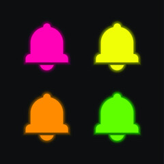 Alarm Symbol Of Black Bell four color glowing neon vector icon