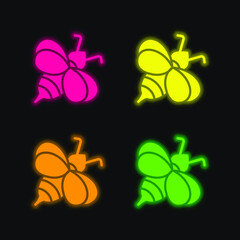 Bee four color glowing neon vector icon