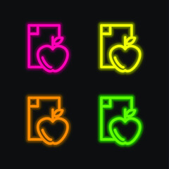 Apple Diet four color glowing neon vector icon