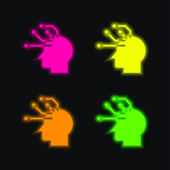 Artificial Intelligence four color glowing neon vector icon