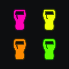 Beer Glass four color glowing neon vector icon