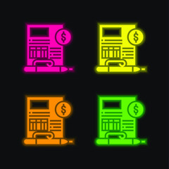 Balance Sheet four color glowing neon vector icon